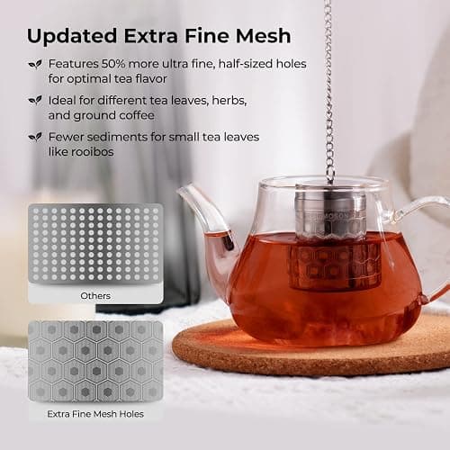 Reinmoson Tea Strainers for Loose Tea, Extra Fine Mesh Tea Infuser, 304 Stainless Steel & Updated Slim Threaded Lid, Loose Leaf Tea Steeper for Black Tea, Rooibos, etc thumbnail 3