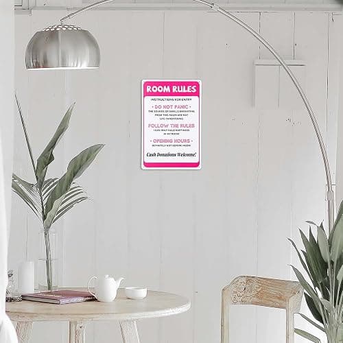 Room Rules Sign for Teen Girls, Funny Pink Bedroom Decor Cute Gaming Room Door Decor Metal Tin Signs for Teen girls Room Dorm Wall Accessories 12x8 Inch thumbnail 7