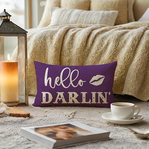 Funny Couple Lumbar Pillow Covers 12x20 Howdy Cowboy Hello Darlin’ Western Throw Pillowcases Rustic Farmhouse Decor Cushion Covers 2Pack for Cowboy Cowgirl Valentine Decorations (Purple) thumbnail 2