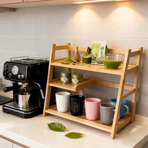 Lnncdsc Bamboo Matcha Station Organizer - Large Capacity 3-Tier Shelf, Easy to Install for Matcha and Coffee Bar Accessories, Perfect for Tea and Coffee Enthusiasts.(wood, large) thumbnail 2