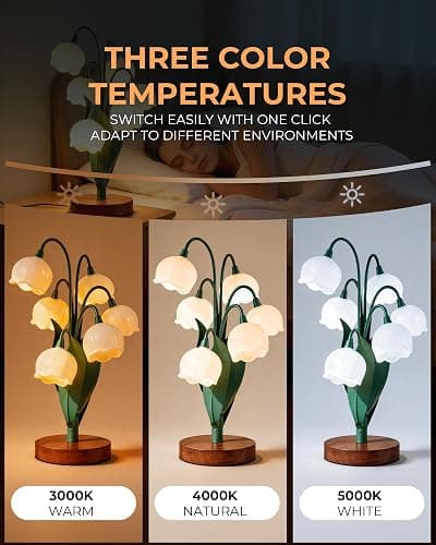 Flower Table Lamp, Vintage Lily Desk Lamp with 3 Color Modes, Cute Cottagecore Night Light for Bedroom, Bedside Table, Dorm, Aesthetic Home Decor, Mothers Day Gift for Mom, Birthday Gift for Women thumbnail 3