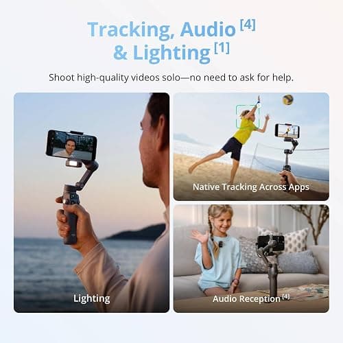DJI Osmo Mobile 8 Advanced Tracking Combo Gimbal Stabilizer for Phone, AI Native Tracking with Audio & Lighting, 360° Pan Rotation, Built-in Extension Rod & Tripod, 10h Battery, Extension Rod thumbnail 3