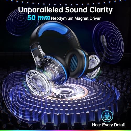 Fachixy FC-100 Wireless Gaming Headset for PS5, PS4, Switch - Gaming headphones with Lossless Audio & 50Hrs Battery Life - Gamer Headset with Microphone for Mac, Laptop, Mobile thumbnail 2