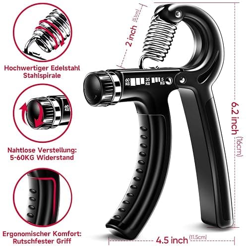 FitBeast Handtrainer Fingertrainer, Griffkraft Trainer Trainingsset - 5er-Pack, Verstellbarer Grip Trainer, Finger Trainingsgerät, Handgelenk Trainer, Trainingsring & Stressabbau-Griffkugel - Schwarz thumbnail 2