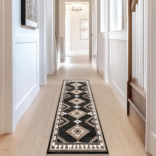 Tijuboni Western Hallway Runner Rug 2x6, Non-Slip Long Runners for Bedroom Kitchen Hall Laundry, Southwestern Area Rugs Washable, Aztec Black-White-Brown thumbnail 9