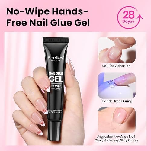 Beetles Gel Nail Kit Flat-X, Almond Medium, 320pcs 16 Sizes Nail Tips | 20g Nail Glue Hand-Free,10ml Glue Remover, 7.5ml Base Gel &Top Coat, Mini Lamp, Acrylic Press On Nail, Extension DIY at Home thumbnail 6
