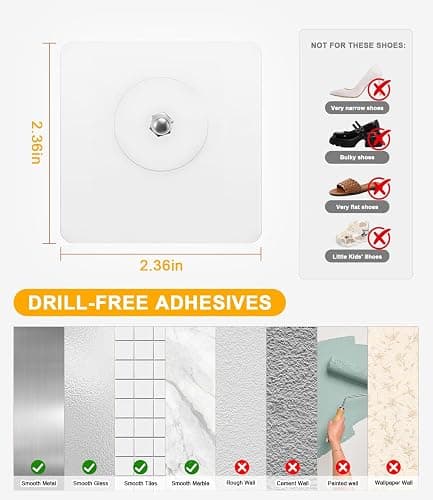 DegMongee 6-Pack Wall Mounted Shoe Rack with Sticky Strips, Space Saving Hanging Shoe Rack, No-Drill Hanging Shoe Shelves, Ideal for RV, Campers, Door, Closet thumbnail 5