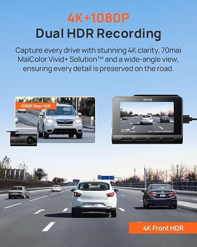 70mai A810 4K Dash Cam Front and Rear, Dual Dash Camera for Cars with Starvis 2 HDR Night Vision, 4G LTE Support, ADAS, Built in GPS & WiFi, 24/7 Parking Mode, AI Motion Detection, Time-Lapse thumbnail 2