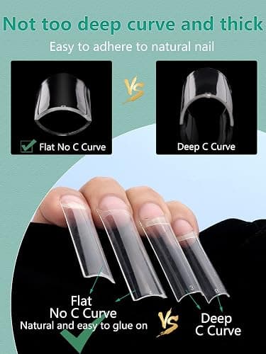 504 PCS No C Curve Clear Nail Tips for Acrylic Nails Professional, 3XL Extra Long, 12 Sizes Half Cover Straight Tapered Square French Fake Nail Tips for Nail Salons Home DIY thumbnail 5