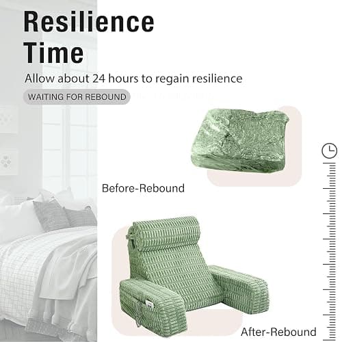 Selectico 19" Reading Pillow for Bed with Built-in Arms & Large Pockets, Supportive Backrest Cushion for Reading, Resting, or Reclining, Washable Cover – Sage Green thumbnail 8