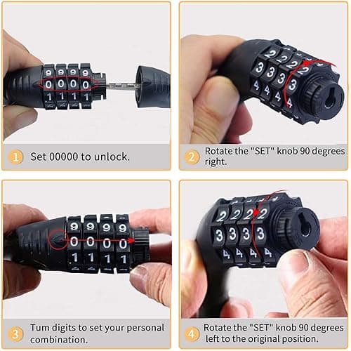 Combination Bike Cable Lock - 4 Digit, 32 inch Long Coiled Security Resettable Cable Lock, Anti-Theft Accessories for Mountain Bike, Road Bike, Electric Bicycle, Scooter - 4 Combination Lock thumbnail 4