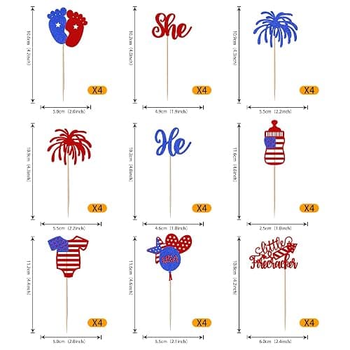 Rsstarxi 36 Pack 4th of July Gender Reveal Cupcake Toppers with Little Firecracker Independence Day Cupcake Picks for Happy Independence Day Gender Reveal Theme Party Cake Decorations thumbnail 3