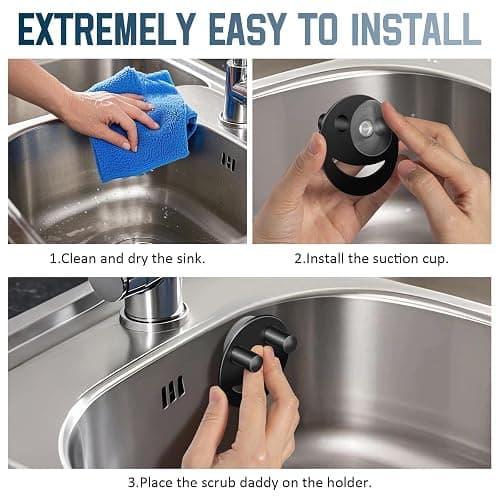 Yoshiky Stainless Steel Smiley Face Sponge Holder, Silver Sink Caddy Organizer Storage with Suction Cup for Kitchen, Kitchen Accessories Decor Scrubber-Black thumbnail 4