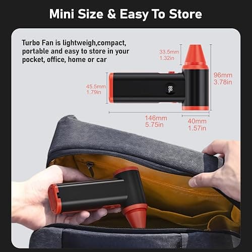 Larkeey Compressed Air Duster Rechargeable Electric Air Duster for PC Keyboard Mini Dust Blower 130000RPM Cordless Air Blower Jet Dryer Turbo Fan Handheld Blower for Car Home Office, Black-Orange thumbnail 2