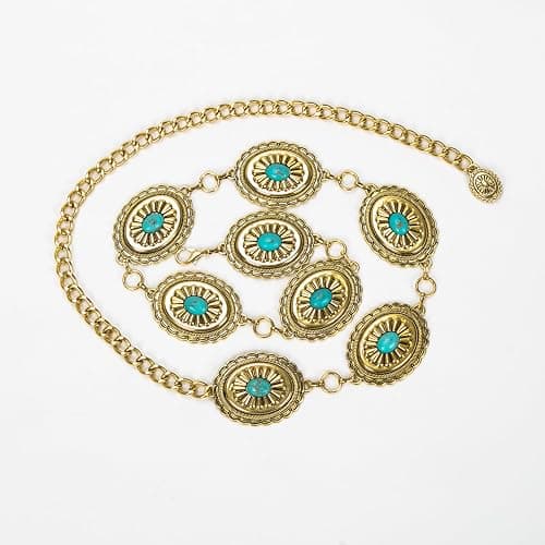 ILuvatar Waist Chain Women's Metal Dress With Sweater Gold Retro Turquoise Stone Punk Belt Concho Western Belts thumbnail 5