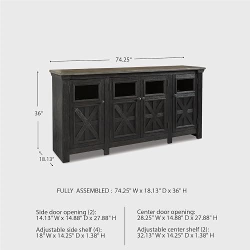 Signature Design by Ashley Tyler Creek Farmhouse TV Stand Fits TVs up to 72", 4 Glass Doors, 3 Adjustable Storage Shelves, Dark Gray thumbnail 3