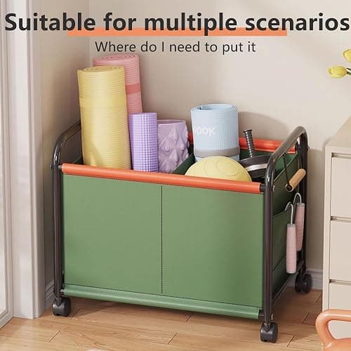 Children's toy Organizer With Wheels for Bedrooms, toy Rooms, Playrooms can hold toys, Books, Clothes, Snacks with 360° Steering Wheels Metal and Oxford Cloth toy Boxes（Green Medium size） thumbnail 5