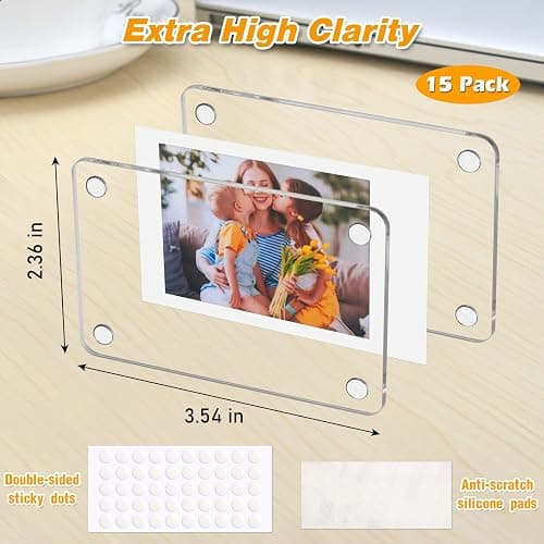 SUNEZLGO 15 Pack Acrylic Fridge Magnetic Frame for Polaroid, 2.36x3.54 In Mini Picture Frames for Fujifilm Instax Mini, Double Sided Photo Refrigerator Magnet Picture Frame Clear Picture Display Frame thumbnail 2