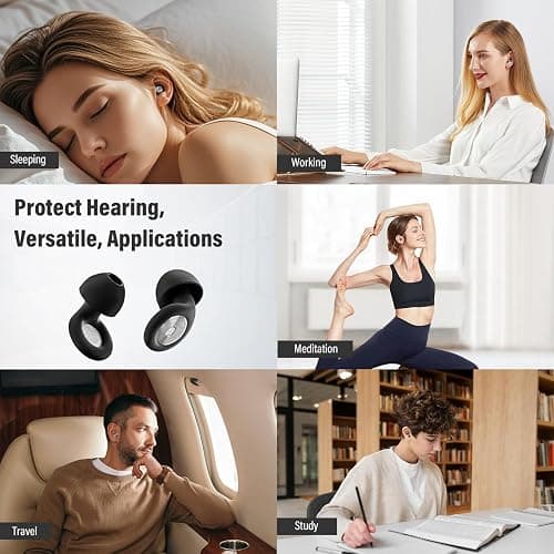Bouchon D'oreille Pour Dormir, 45dB Bouchon D'oreille Anti Bruit, Réutilisable en Silicone Protection Auditive, Pour Dormir, Voyager, Se Concentrer, Concerts, 4 Tailles (XS/S/M/L), Étanchéité IPX7 thumbnail 7