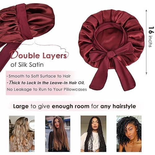 YANIBEST Silk Bonnet for Sleeping Women Adjustable Double Layer Satin Bonnet Reduce Friction Prevent Frizz Natural Curly Hair thumbnail 3