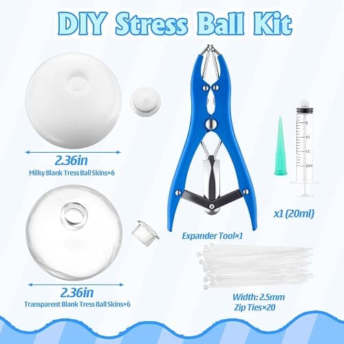 Simgoing 12 Pcs DIY Stress Ball Making Kit Blank Ball Skin, Milky and Clear | Include Vacuum Evacuating Device & Expander Tool, Make Your Own Fidget Pressure Balls for Adults thumbnail 3