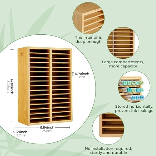 Ohuhu Bamboo Marker Organizer, Desktop Storage Hold 224 Markers for Honolulu Oahu Series of Ohuhu Markers, Pens Pencils Stationary Organizer Holder with 32 Compartments for Classroom Office Decor thumbnail 3