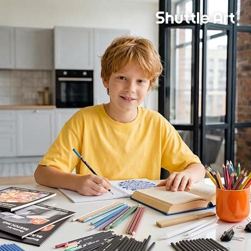 Shuttle Art 103 PCS Drawing Kit, Professional Drawing Supplies with Sketch, Charcoal, Colored, Graphite, Pastel Pencils & Sticks, Complete Drawing Tools and Paper Pads in Zipper Case for Artists&Kids thumbnail 8