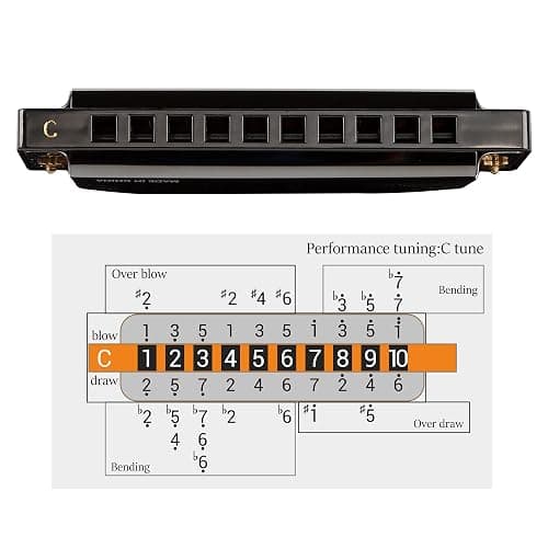 JDR Harmonica C, Blues armonica Key of C 10 Hole 20 Tone with Case Mouth Organ Standard Diatonic for Kids Beginner Adults Professional Player Teacher Parents Students Black New Year Gift thumbnail 3