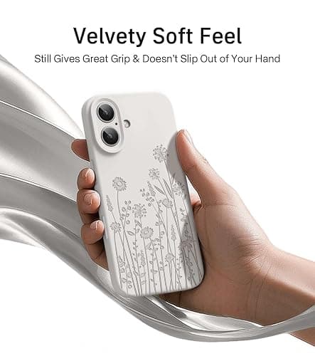 FEWGEY Silicone Phone Case for iPhone 16 Compatible with Magsafe, Hard Liquid Silicone Cute White Spring Floral Design Shock Proof Heavy-Duty Protection for Women Girls thumbnail 6