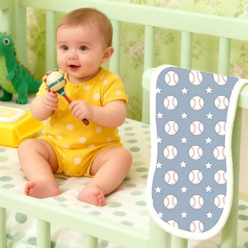Spriggenix 5 Pack Baseball Sport Burp Cloths Baby Boys Girls with Baseball Pattern, Large Cotton Burp Rags for Newborns Gifts Nursery Decor Extra Soft and Absorbent 9.8X19.6inches thumbnail 4
