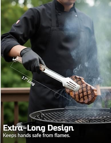 17-Inch Grill Tongs for Outdoor Grilling - Heavy Duty Stainless Steel Tongs with Luxurious Walnut Grip & Premium Gift Pouch - Extra Long BBQ Tongs for Grilling, Smoker & Outdoor Cooking thumbnail 2
