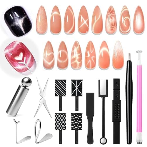 AzureBeauty Cat Eye Magnet Nail Art Tools-14PCS Powerful Cateye Gel Nail Polish Magnet Tools -Heart/French /Black Hole Magnet Sticks, DIY Glassy Cateye Nail Art Effects - Image 1