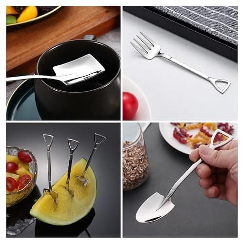 TAORANJU Creative Shovel Spoon Fork Set, 3 Pcs Stainless Steel Coffee Spoons Shovel Shape Tea Spoons Dessert Spoons Stirring Spoon Ice Cream Spoon Sugar Spoon for Party (12.2cm*2.6cm) thumbnail 6