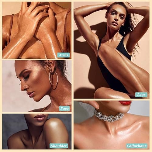 Body Shimmer Oil, Diamond Platinum Natural Glow Luminizer, Long Lasting Waterproof Moisturizing Liquid Illuminator Highlighter Makeup for a Sun-Kissed Glow, Brush Include, 1oz, Light Fair thumbnail 6