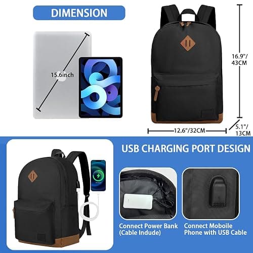 Goloni Backpack for Men Women,Travel Laptop Backpack, Water Resistant 17.3 Inch USB Charging Backpack, Large Capacity Work Commute Bag,Black thumbnail 2