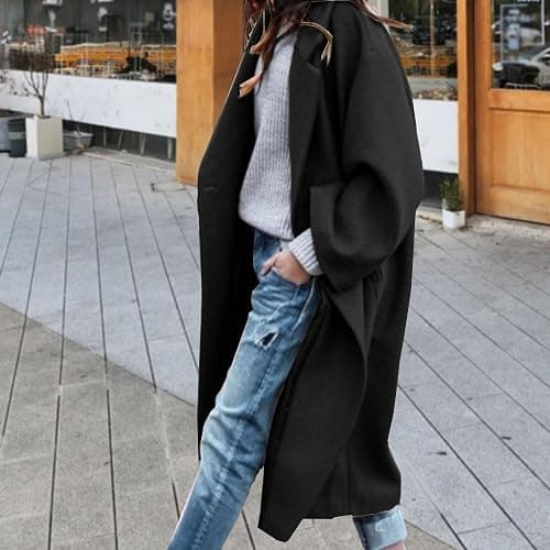 Maiyifu-GJ Women's Winter Long Wool Blend Coats Double Breasted Wool Trench Coat for Women Long Sleeve Notched Lapel Overcoat thumbnail 2