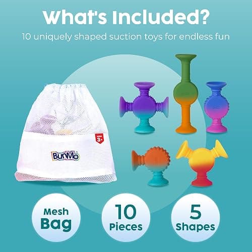 BUNMO Stocking Stuffers for Kids - Toddler Suction Bath Toys - Connect, Build, Create - Toddler Stocking Stuffers - Fine Motor Skills - Stimulating Sensory Fun - Color Changing 10pk thumbnail 7