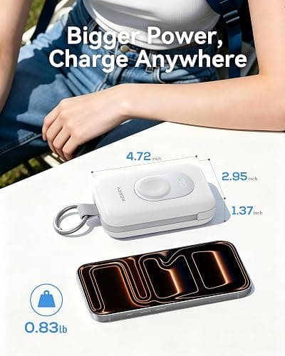 RORRY CharmGo Portable Charger, 20000mAh PD 30W Portable Charger Power Bank | Built-in Cables, Fast Charging Keychain Portable Battery Pack, Travel Essentials for iPhone, Apple Watch, iPad thumbnail 6