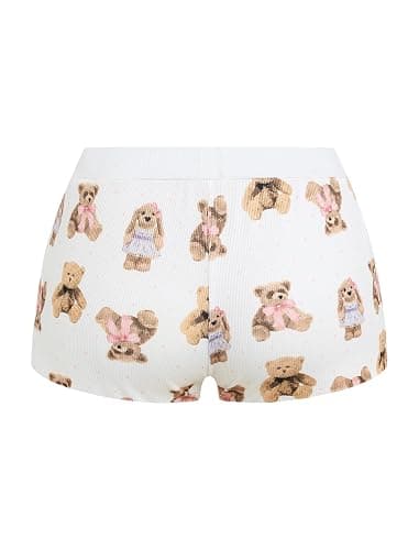 ZAFUL Women Y2K Lounge Shorts Bear Print Skinny Pajama Bottoms Elastic Button Front Sleep Shorts thumbnail 8