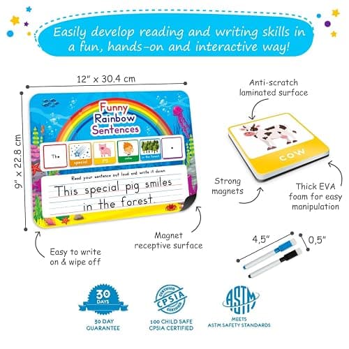 104 PCS Sentence Building for Kids, Sentence Building Magnets Kit, Learn to Read, Speech Speak Spell Games, Kids Vocabulary Builder, Sentence Building Games, Sight Word Magnets Games - Simply Magic thumbnail 3