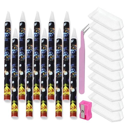 ESUOHYM 10 Pcs Wax Pencil for Bedazzling with 10 Pcs Diamond Art Trays | High Adhesion Bedazzling Wax Pen for Resin Gem, Trays for Sort Rhinestones, Rhinestone Picker Tools for DIY Art Craft Project - Image 1