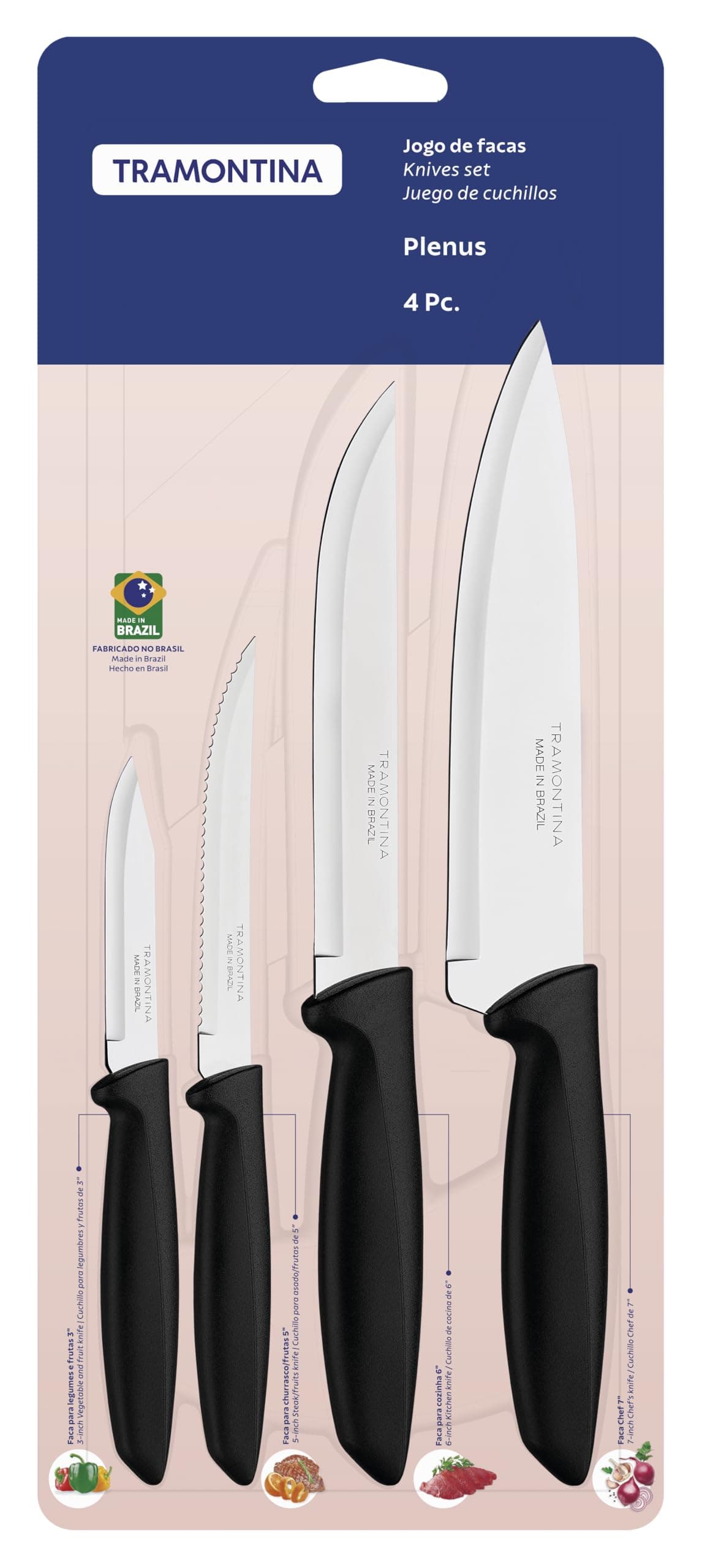 Tramontina JOGO FACAS INOX 4PC PLENUS PRE, Preto thumbnail 4