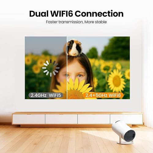 Mini Projector with WiFi and Bluetooth, 4K Christmas Bedroom Projector, Portable Projector of 270° Rotatable 130'' Projector Screen, Smart Projector Compatible with iphone/TV Stick/HDMI/USB/Laptop thumbnail 3