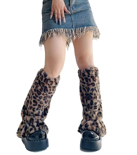 Sexybody Leg Warmers for Women & Girls Y2K Kawaii Fluffy Fur Flared Leg Warmer Furry Goth Grunge Socks Harajuku Leopard - Image 1