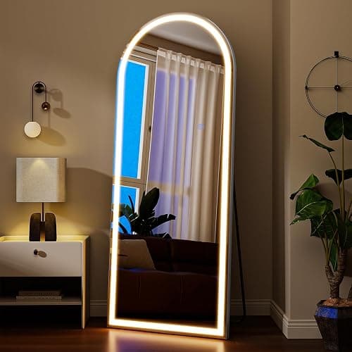 VooBang 56"x21" LED Mirror Full Length - Arched Floor Body Mirror with Dimmable Lights - 3 Color Modes, Standing Leaning Wall Mounted for Bedroom, Dressing Room thumbnail 3