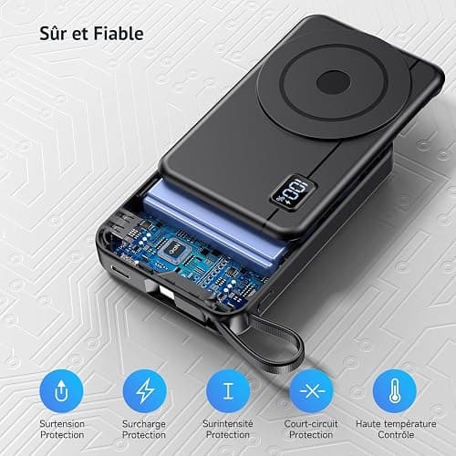 Moscsaz Batterie Externe sans Fil - Compatible avec iPhone 17 16 15 14 13 12 Séries et Samsung Magnétique Power Bank 10000mAh Induction Petite Mini Portable Charge Rapide Chargeur,LED Display thumbnail 7