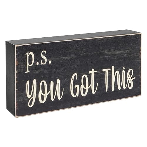 Esur Motivational Home Office Desk Black Decor - Farmhouse Wooden Box Sign Gift for Women - P.S. You Got This - Image 1