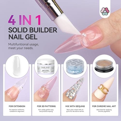 SAVILAND 60g Solid Builder Nail Gel Non-Sticky Sculpting Gel for Nail Art | 3d Sculpting Molding Gel for Carving Pattern Extension, Clay like Texture with Sequins Chrome Powder, Nail Art Home Manicure thumbnail 6