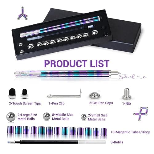 Elegancy Fidget Pen Magnetic Teenage Toys Magnetic Pen Fidget Toy | Stress Relief Multi-functional Ballpoint Pens | Cool Stuff Magnets for Kids Present (Rainbow) thumbnail 3