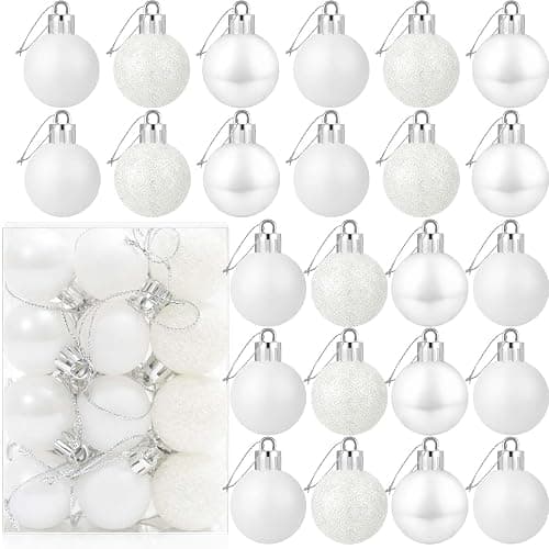 24 Count Mini White Ornaments for Mini Christmas Tree, Small Shatterproof Christmas Tree Ornaments Balls Party Decorations, 1.2 Inch - Image 1